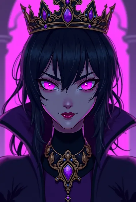 vicious princess withh purple eye with a crown, dark violet theme, manwha animated style