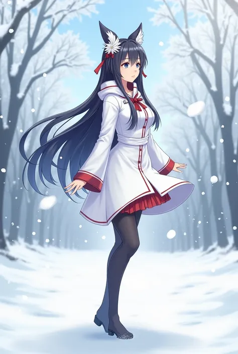 anime girl with long hair and white dress standing in snow, an anime drawing by Shitao, trending on pixiv, furry art, from girls frontline, heavy winter aesthetics, from arknights, girls frontline style, high quality anime artstyle, anime moe artstyle, tre...