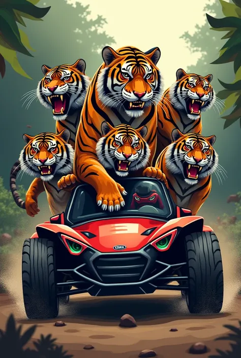 Football logo with footballs and buggies with tigers