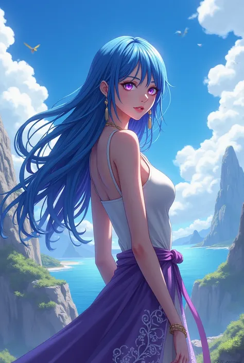 Anime One Piece OC girl blue hair purple eyes