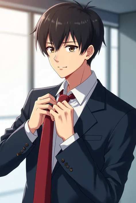 Anime boy arranging his tie
