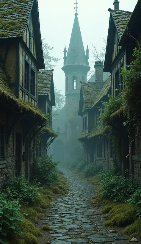 6. Deserted Villages:
A ghostly medieval village with empty streets and overgrown vegetation