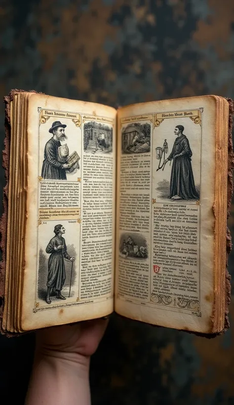 10. Lessons of the Black Death:
An old book or scroll with illustrations of early medical advancements and hope.

