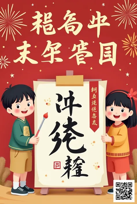  to make it easy for ren to write good characters with their hands} Make a New Years Day welfare distribution poster ， The brand is “Simple Little Knowledge” ， You can place a reminder text next to ， course for ren aged 5-12 。 The poster ratio is smart Com...