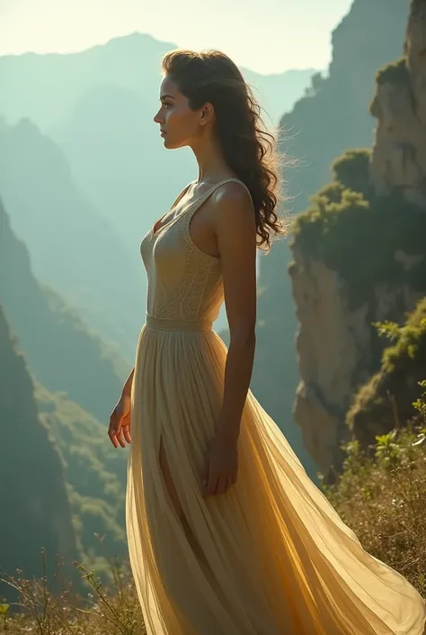 "Her presence is mesmerizing, standing in a breathtaking landscape that effortlessly combines the wonders of nature with futuristic elegance. She radiates an aura of captivating beauty, grace, and intelligence, her every movement exuding effortless charm. ...