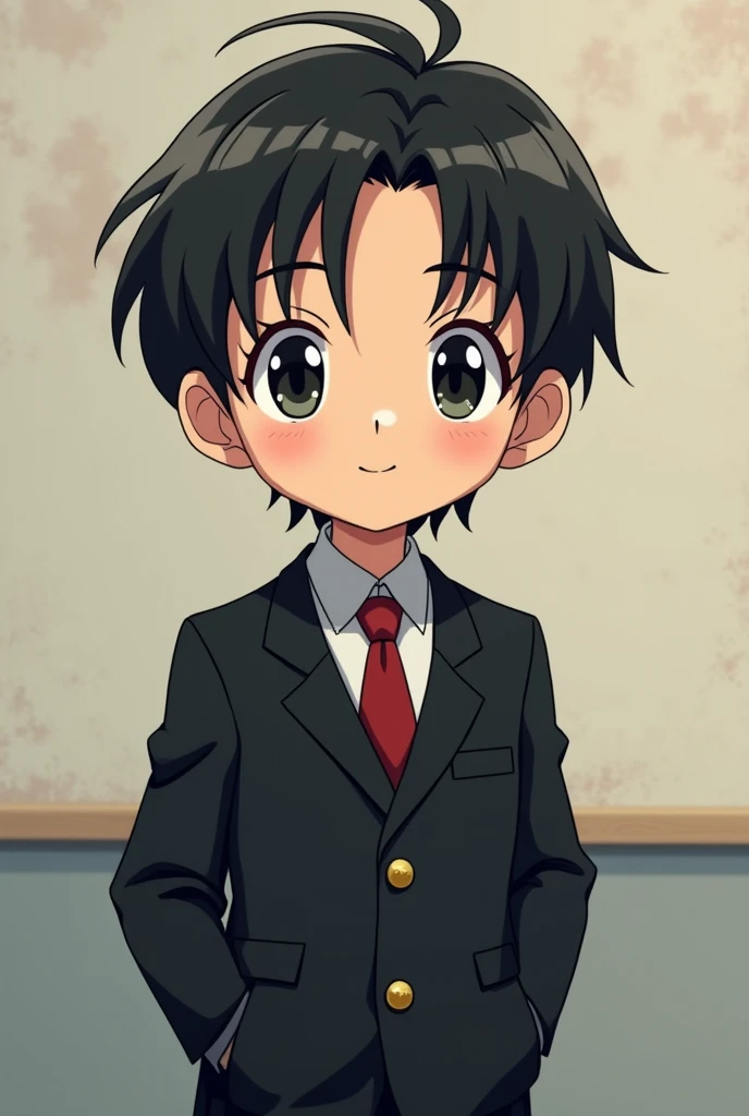 A boy in a black college dress 2d anime type image