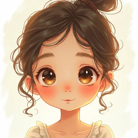 Cute girl， big eyes long eyelashes ， white background，Early fall vibe ，Warm scene，Soft Light，Close-up shot， Natural Expression ，Warm tones，Serenity emotion。hand drawn comic texture。