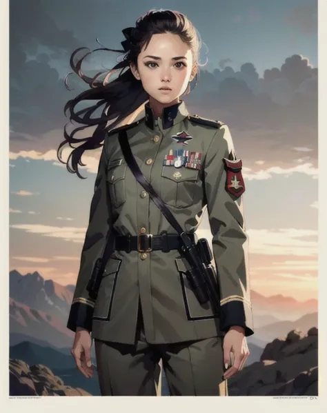  top quality ,masterpiece, very detailed， ultra detail， c”° A® ç› &#39;ç¹ è ,  Tamiya box art,
military uniform,   1 girl，
 military, tamya-boxart，