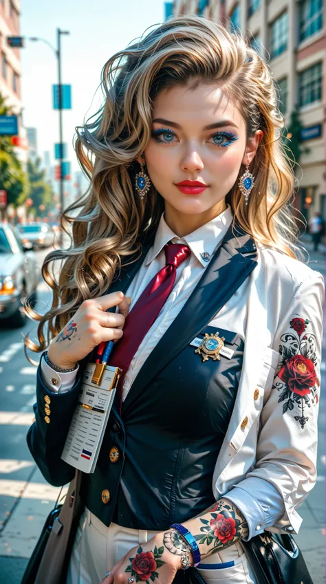  Detail Photos of Beautiful Women Warriors in Future Cities,  Rugged Clothes with Rust Armored ,  Long and Wild Hair ,  Tattooed Arms and Body , fashion pose,  with Professional SLR ,  Detailed Face , Doomsday Environment ,  Natural Body Pose , professiona...