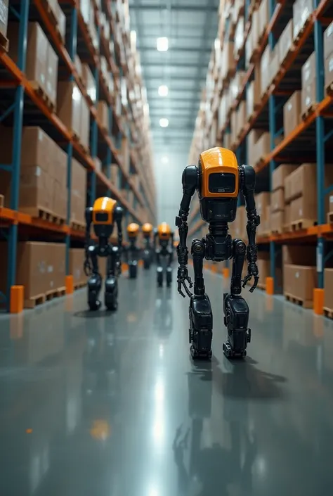 Make a video on Robots moving shelves, sorting packages in Amazon warehouse 