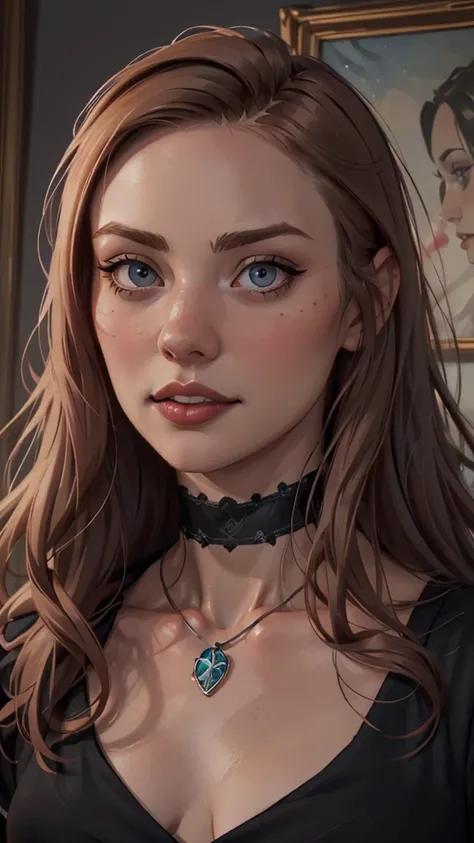   Close-up of a woman wearing a black blouse and a black bra  ,  Charlie Bowater art style , estilo Charlie Bowater, portrait de vampiro, arte do personagem Charlie Bowater, Alena Aenami and germ of art, Neoartcore e Charlie Bowater,   Charlie Bowater rich...