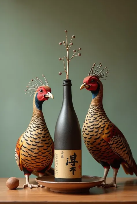 sake
Pheasant sake
on the table
One tokkuri, one Inoguchi, and one sho bottle
Pheasant heads grow out of sake bottles