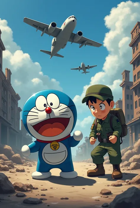 A bomb in Vietnam left people died and injured.Doraemon and I decided to march to aerial battle against US solider 