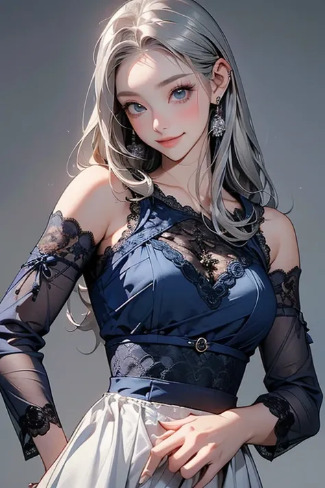 (masterpiece: 1.2,  top quality),((   her hair is silver   :1.35)). (     real pictures  ,     ((   embarrassing、   Im shy  )).      detailed information    ), 1. woman, Alone,        upper body,        Casual    ,        shoulder-length hair      ,     mi...