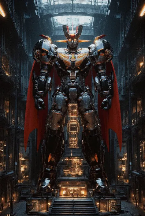  a very realistic version of the modified Mazinger Z,  stands 100 meters high ahead .   Its built with modern materials such as steel  ,   Carbon Fiber  ,   Other industrial elements are also visible  ,   just like the real thing  ,   has been carefully re...