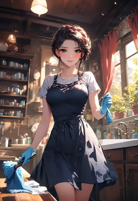 Anime,  wallpaper,   girl  ,   sexy, Charming,  In the House  ,  masterpiece fails,  bright color, Housewife,   lots of details , Cleaning the house  ,  Beautiful environment,  bright color,   Better Quality  , score_9,score_8_ up,score_7_ up,masterpiece, ...