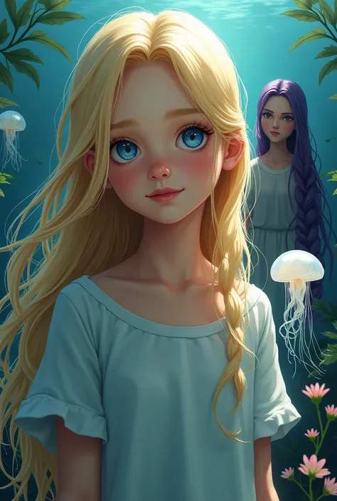 Theme of the novel  :  a novel that tells
everyday life in fantasy world pictures
main  :  a young blonde girl
and jeweled blue eyes wearing that shirt
suitable for exploring nature ,  and there is a
jellyfish near his .  and then behind it there is
a long...