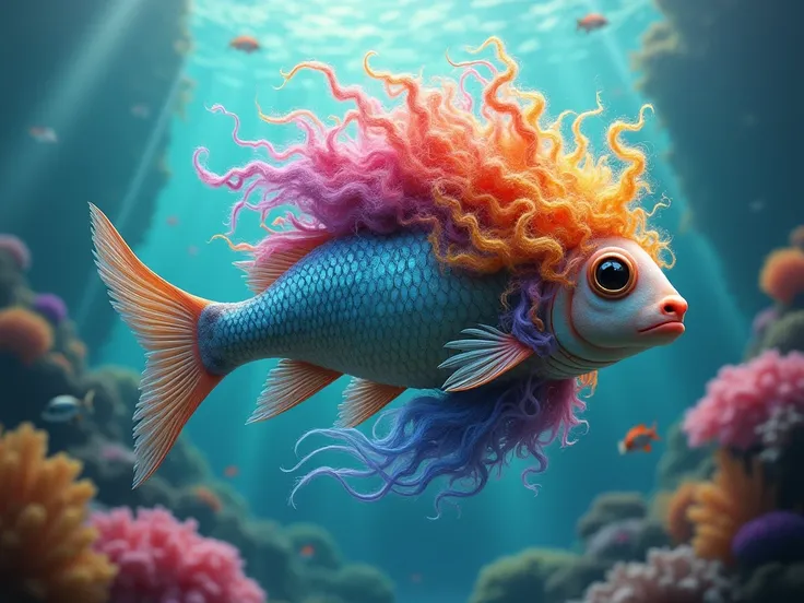 A fish with colorful goat hair