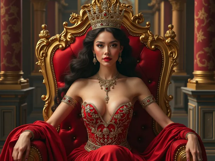  queen, on the throne ,  expensive and rich , sexy, dominance