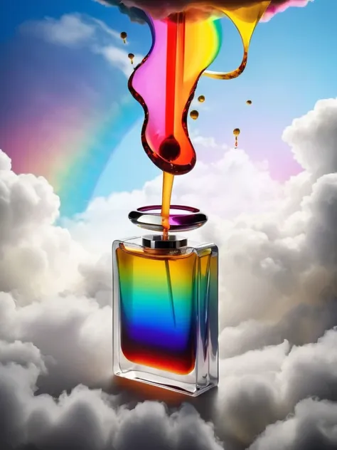 Vivid, A surreal watch :1. 0 floats in the air  ,   that rainbow-colored number melts and drips like liquid,   captures time in a dreamy state  . , (cigarette, atmosphere , cloudy)