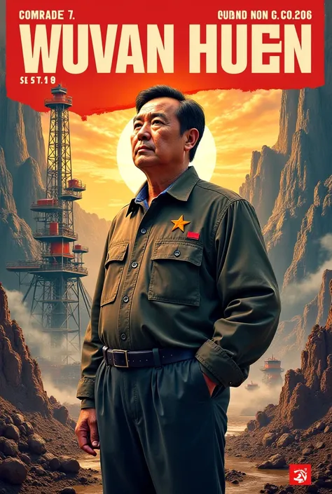 Create for me a magazine cover about Comrade Vu Van Hieu and Quang Ninh coal mine