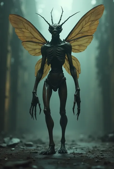 A humanoid insect with creepy-looking wings