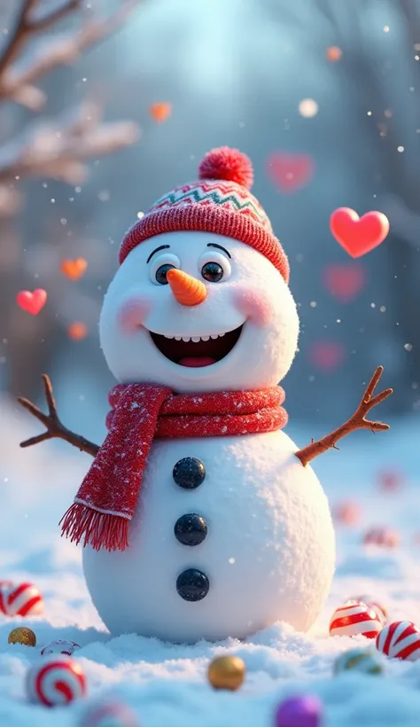 snow man happy new year 2025 with social media icons 3d