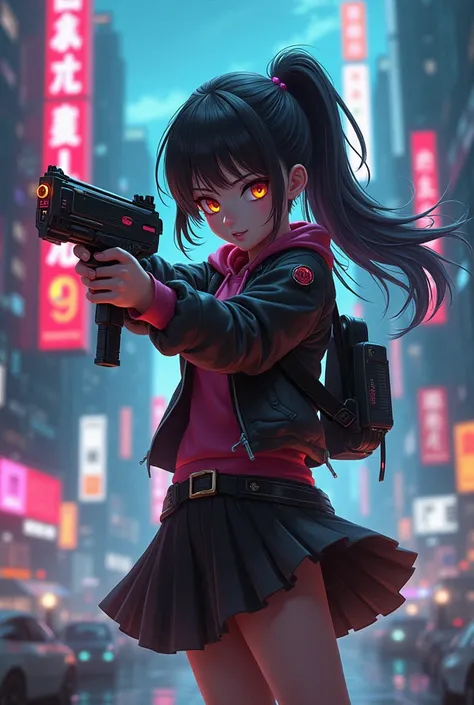 Anime girl with cyberpunk theme weapon 