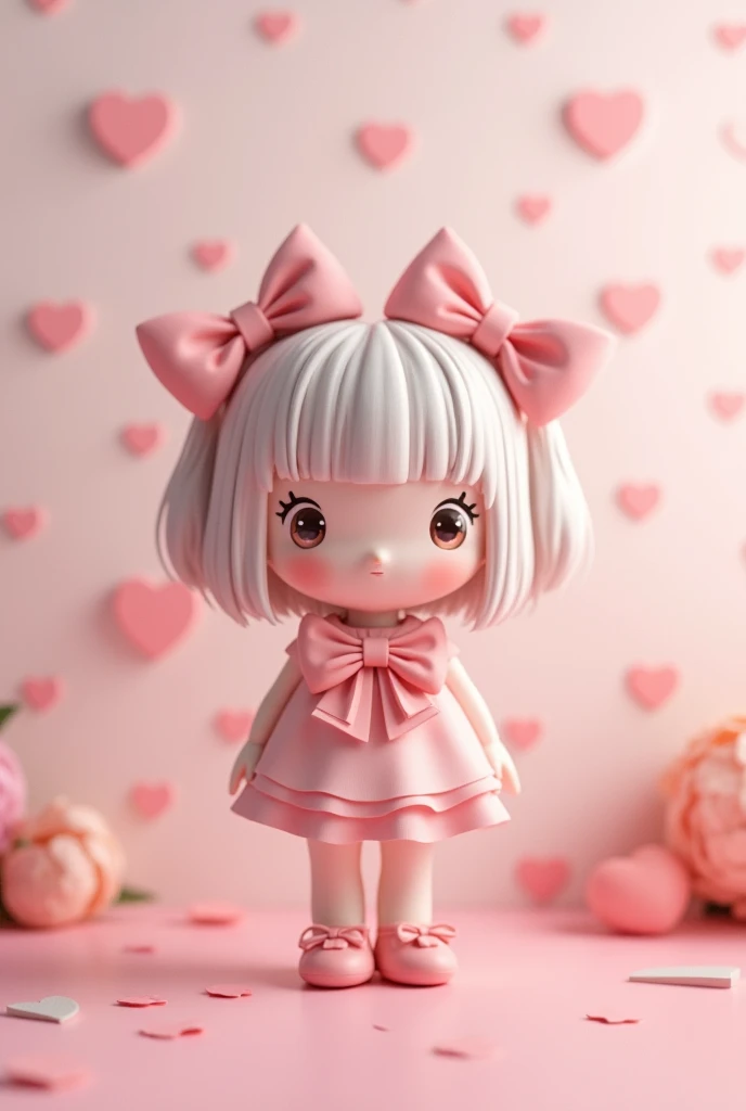 Cute light pastle pink with baby pink bows and ribbons and faded heart pink wallpaper 