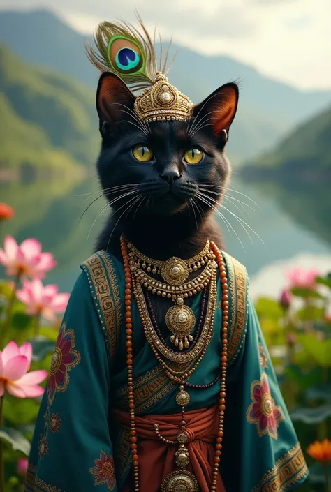 Black cat dressed as krishna 