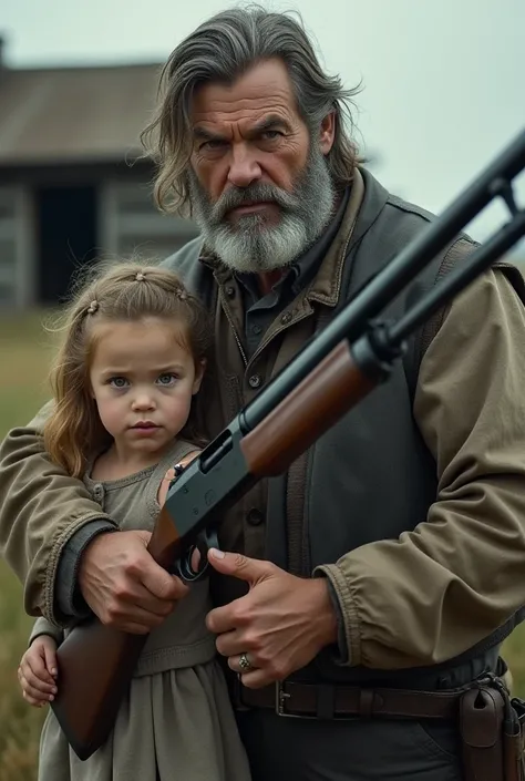 Father Holds Double Gun With Daughter