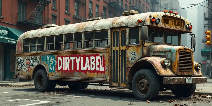 1970 New York Street bus inscription word DIRTYLABEL