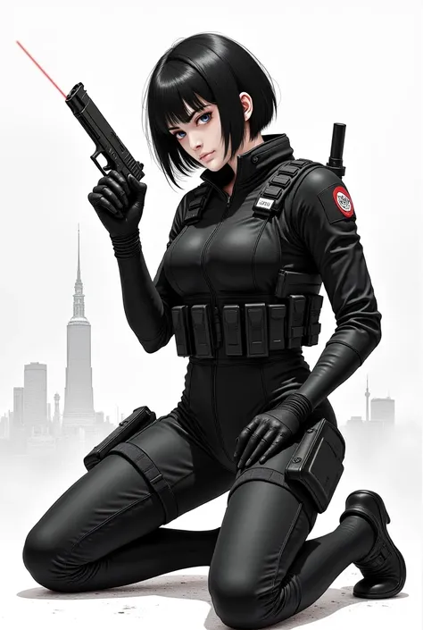 (masterpiece,Distinguished Quality,Mirror-like,Cinematic Experience,insanely detailed,absurdres),8k,wallpaper,,(Best illustrations:2.0),(One Woman:2.0),(Motoko Kusanagi:2.0),(Ghost in the Shell-style worldview:2.0),(Black tactical bodysuit:2.0),(Heavy blac...