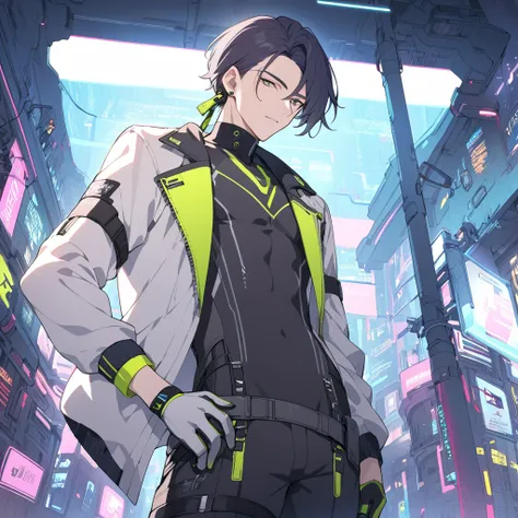 front　male　 handsome　　front　Out-of-place clothes　 cyberpunk