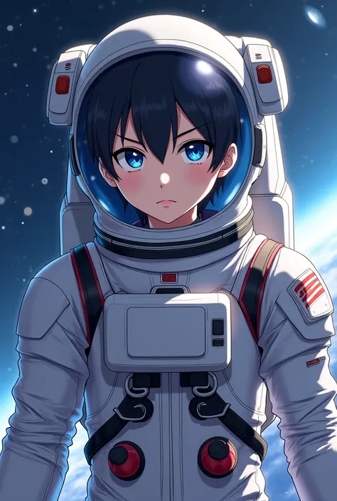 Astronaut Infront stare at camera and astronaut suit in anime 