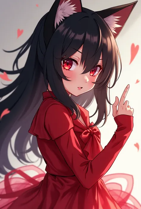 Pictures of the teenage anime Nekomimi, black hair, red clothes