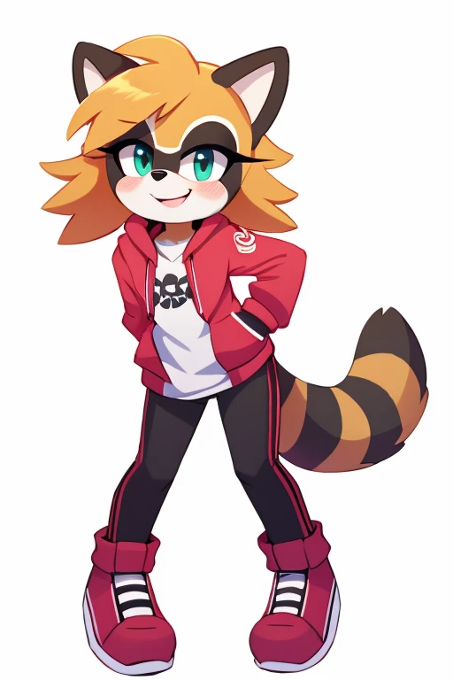 Female furry teenager raccoon fluffysonic style