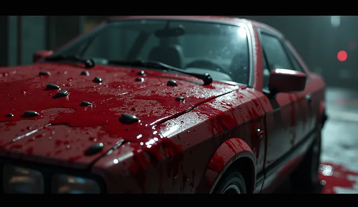 Blood splatter inside car bonnet 3D animation