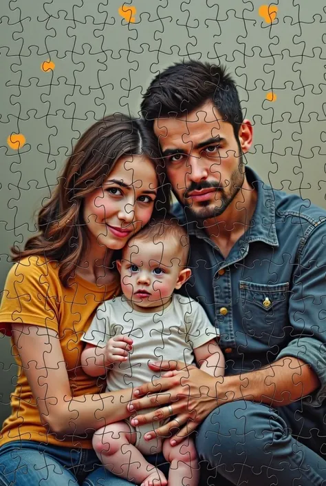 arafed photo of a family with a  and a baby, a jigsaw puzzle by Ben Zoeller, instagram, photorealism, 1 6 x 1 6, montage, 3 2 x 3 2, photo mosaic, 1/30, profile picture, 😭🤮 💔, puzzling, the future, thy, leaked, puzzle, profile pic