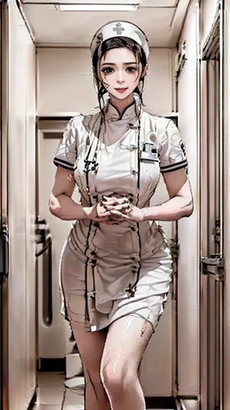 (best quality:2.0), (extremely detailed:2.0), (highly detailed:2.0),(Kanae Shunbara, a compassionate and gentle nurse working at Hachiba City General Hospital, known for her angelic demeanor and unwavering dedication to her patients: 1.8),(Dressed in a pri...