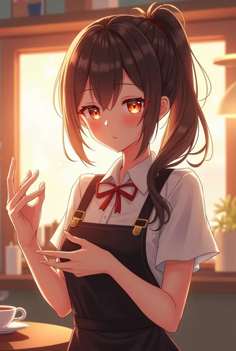  beautiful hands、Good move、 Fascinatingly Most Beautiful Girl of All Time  、 One Girl in Anime Style,  ponytail hair and big glowing eyes、Cafe staff