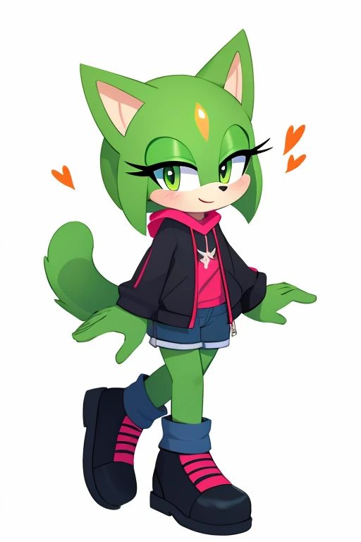 Female furry teenager green cat alien fluffysonic style