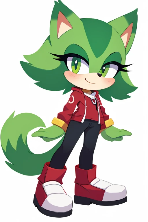 Female furry teenager green cat alien fluffysonic style