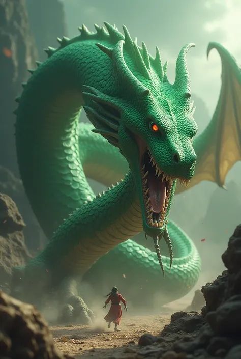 snake( huge, green) 2025 fights the dragon( the dragon has legs and wings ) 2024 . snake побеждает и выгоняет дракона. 