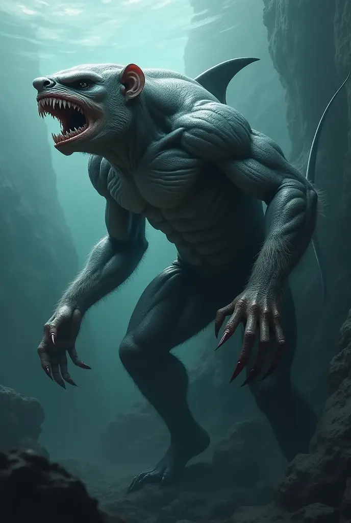 A fish like human, with a threatening face. His claws are big and sharp. 