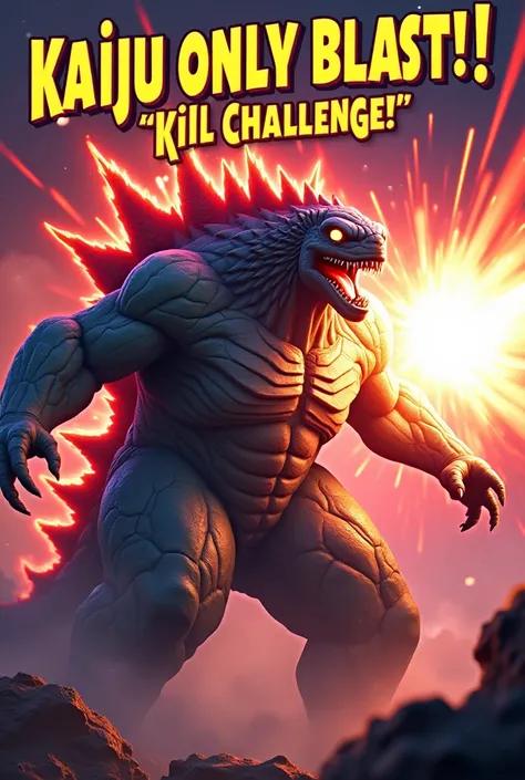 : A large, dramatic image of the Kaiju character in the game, mid-blast. The blast should be glowing brightly (possibly in neon colors like red or blue) to emphasize its power. Make sure the Kaiju is center-stage, showcasing its monstrous size.
Explosion E...