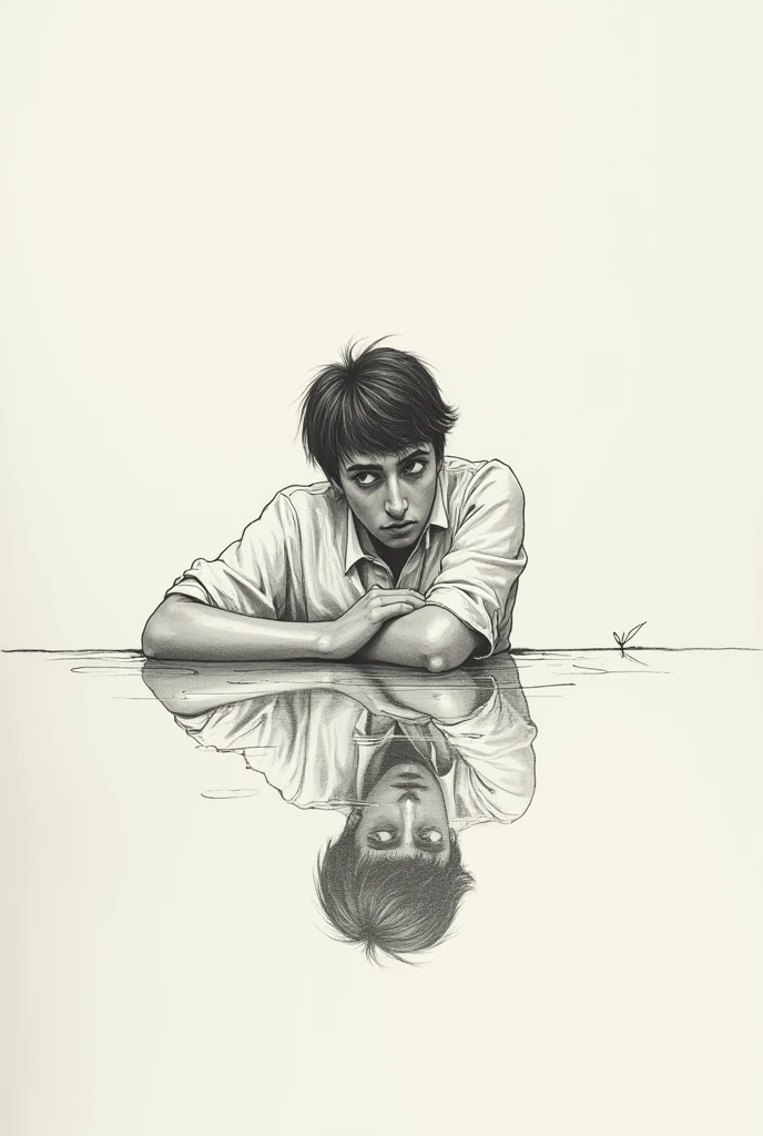 Image of a person looking at an empty reflection in a drawing