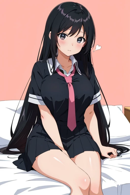  anime girl  sitting on a bed with a black shirt and tie,   beautiful anime high school girls are hiding , a hyper realistic high school girl , attractive  anime girl ,  cute girl anime visual, cute  anime girl , young  anime girl , an  anime girl ,   anim...