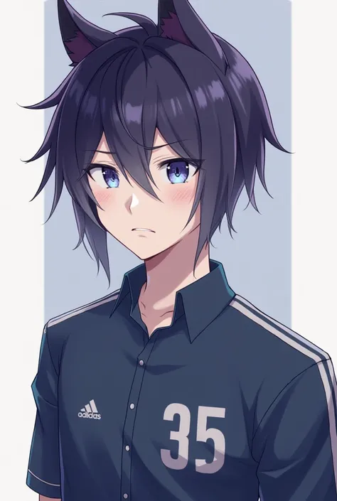 “Blue Lock” 
This character is male,  moderately shaped body and tall height .  Position in the front field , He occupies the number 35 .  He has quite dark purple hair and his hair cut is a wolf cut.  His eyes are white and elongated giving an Asian face ...