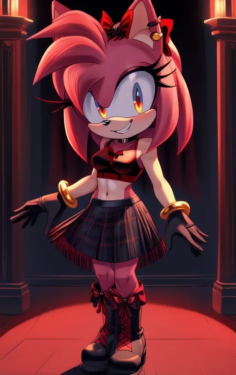 ((masterpiece)) ((UHD)) 4K, High detailed, ((detailed shadowing)) Female anthropomorphic hedgehog, Amy Rose, mobian, light pink fur, furry, Anime style art, Studio Quality, Atractive, gorgeous body, full body portrait, Best Quality, High resolution, breast...